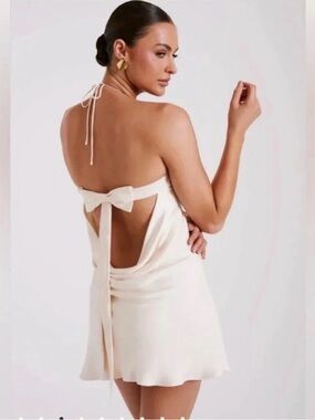 NWT Meshki Atlas Ivory Satin Bow Mini Dress Womens Size L